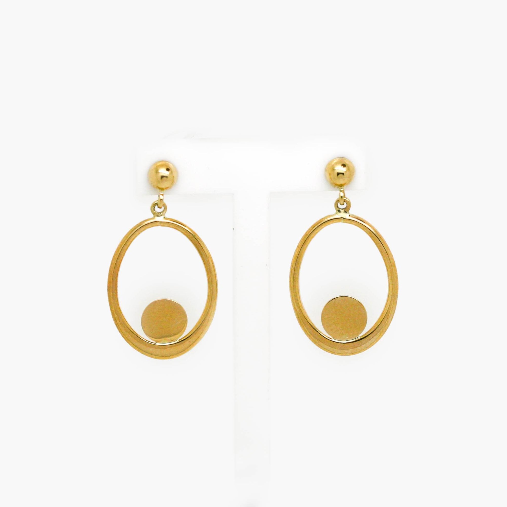 Oval Disc Drop Earrings in 9ct Yellow Gold - Jordans Jewellers