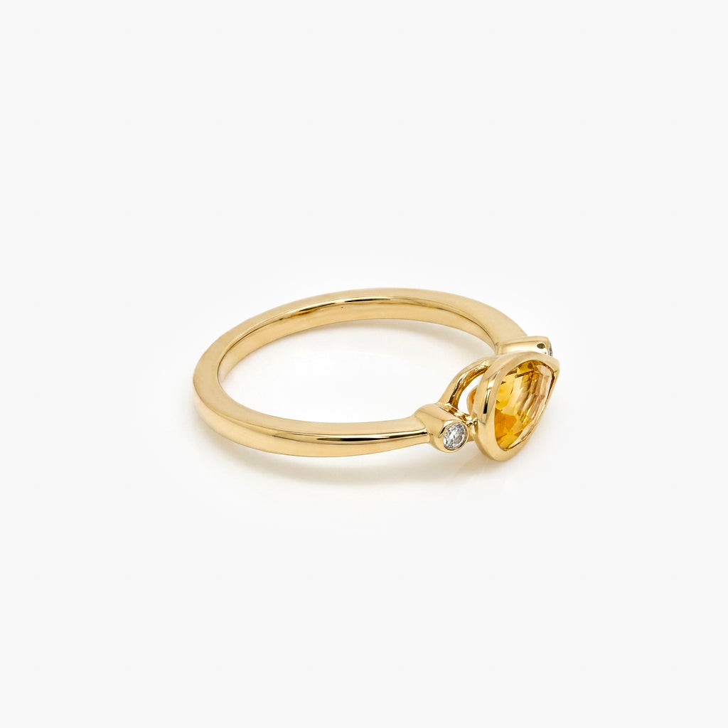 9ct Yellow Gold Pear-Cut Citrine & Diamond Bezel Ring