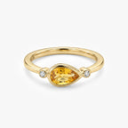 9ct Yellow Gold Pear-Cut Citrine & Diamond Bezel Ring