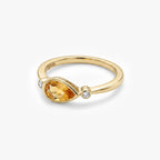 9ct Yellow Gold Pear-Cut Citrine & Diamond Bezel Ring