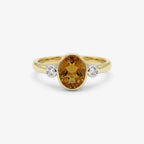 9ct Yellow Gold Oval Citrine and Diamond Ring front view