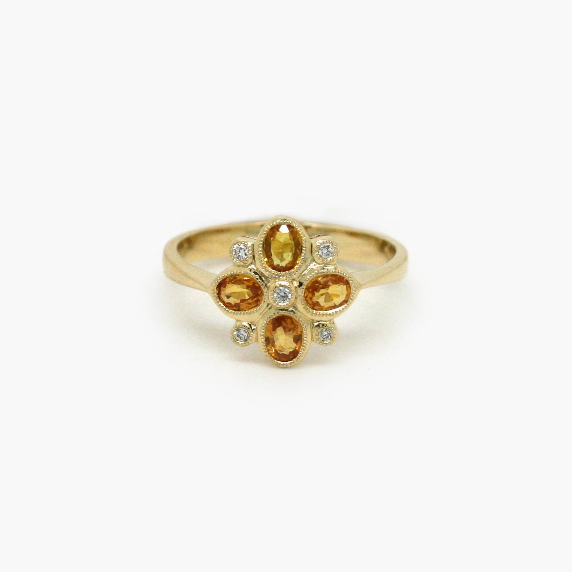Floral Citrine & Diamond Ring in 9ct Gold - Jordans Jewellers