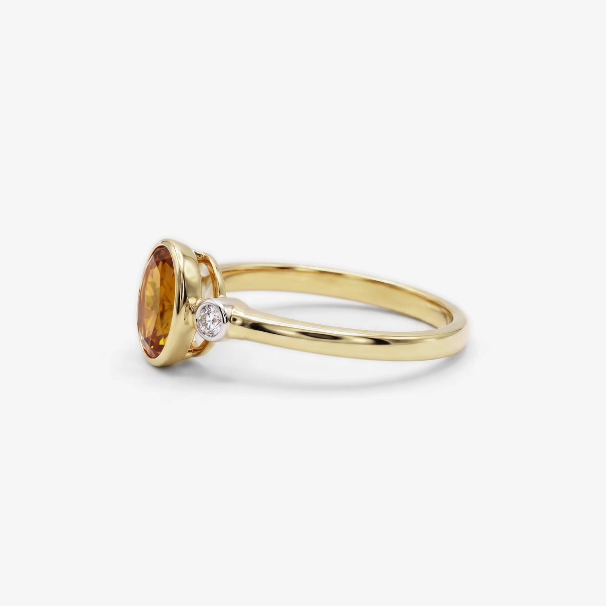 9ct Yellow Gold Oval Citrine and Diamond Ring side view