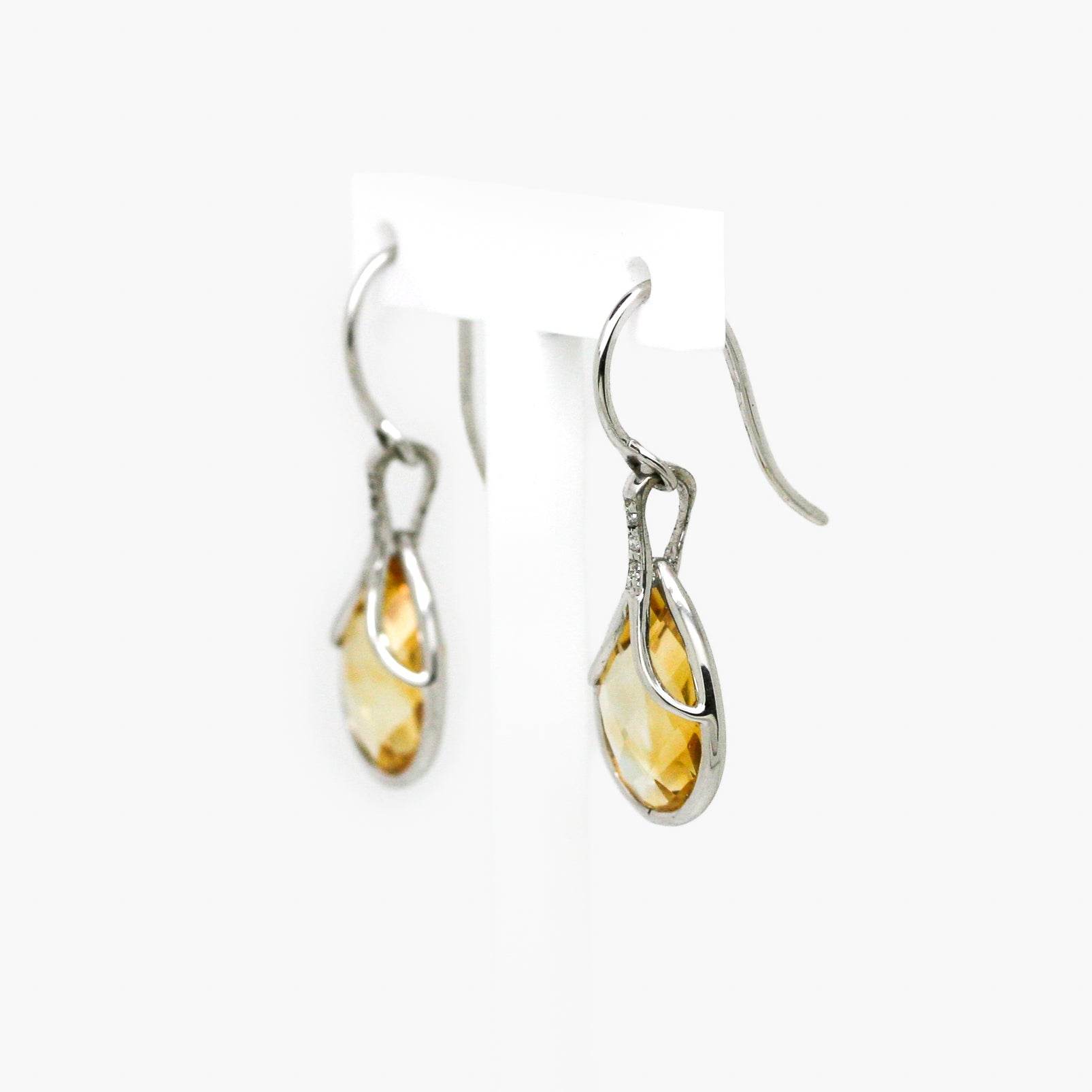 9ct White Gold Citrine Diamond Drop Earrings - Jordans Jewellers