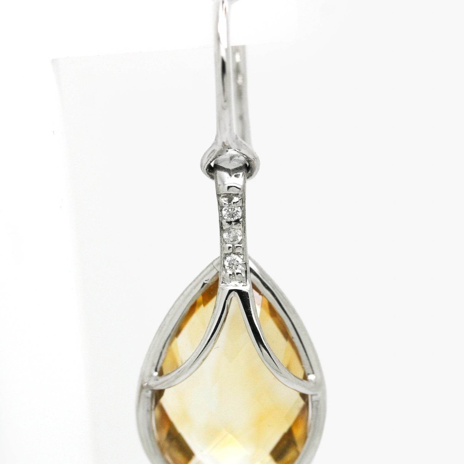 9ct White Gold Citrine Diamond Drop Earrings - Jordans Jewellers