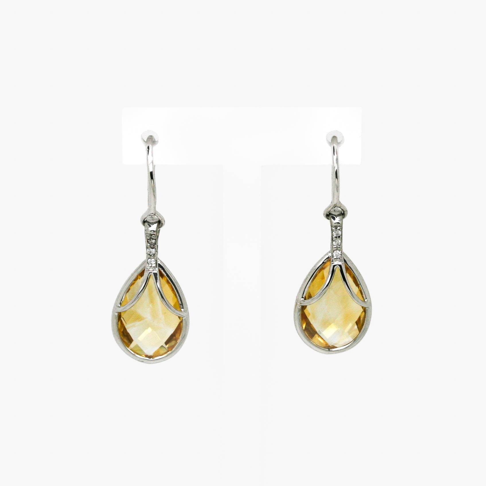9ct White Gold Citrine Diamond Drop Earrings - Jordans Jewellers