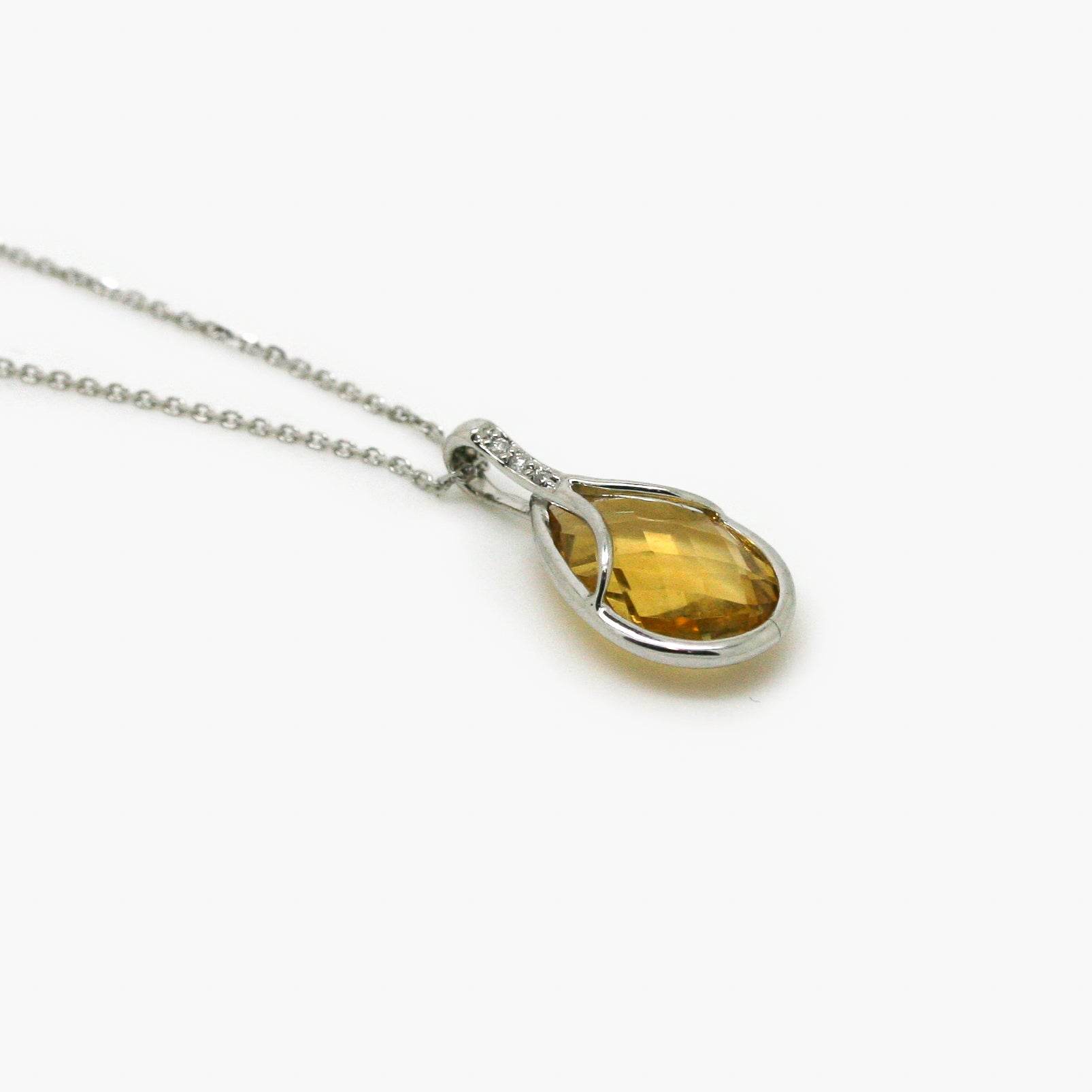 9ct White Gold Citrine and Diamond Teardrop Pendant Necklace - Jordans Jewellers