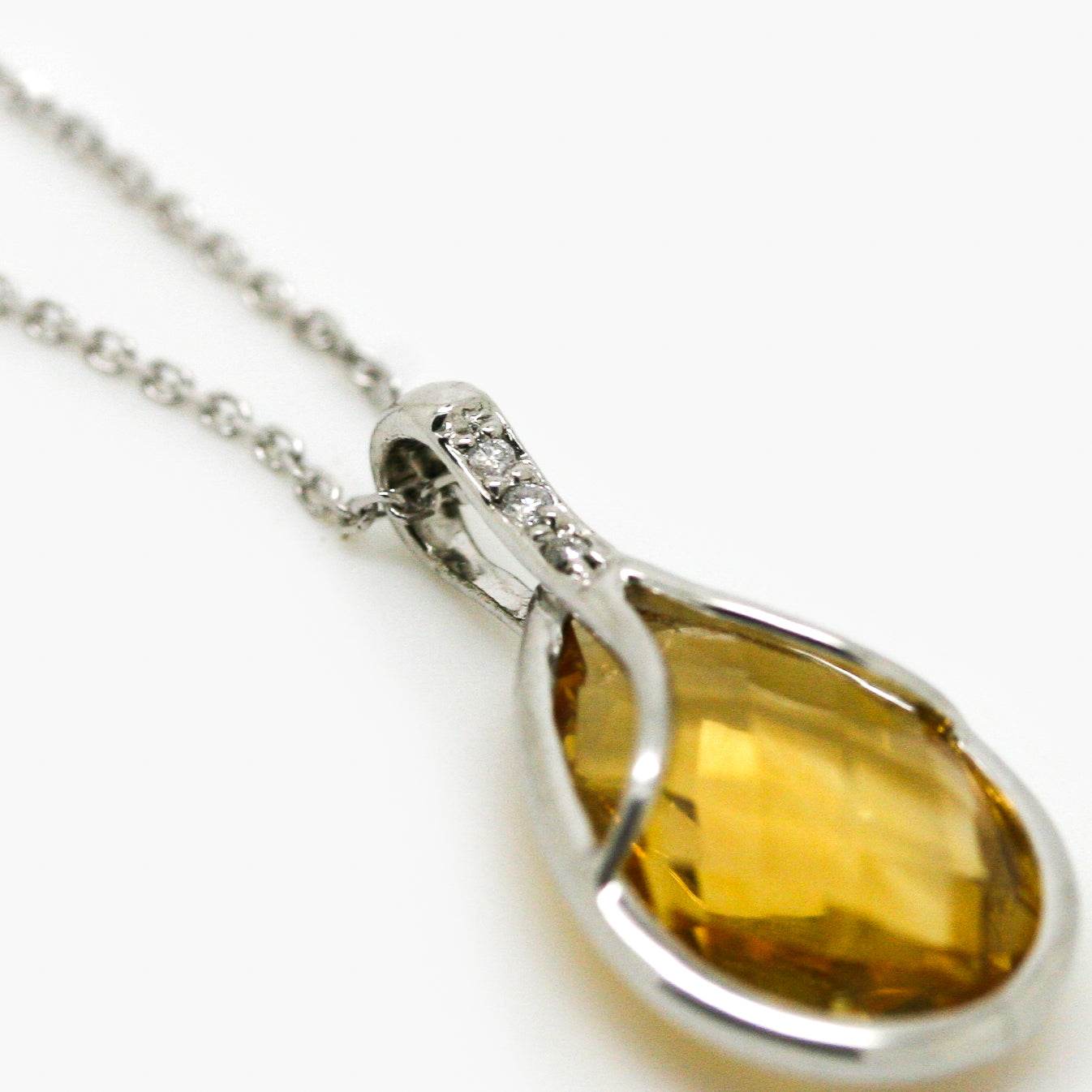 9ct White Gold Citrine and Diamond Teardrop Pendant Necklace - Jordans Jewellers