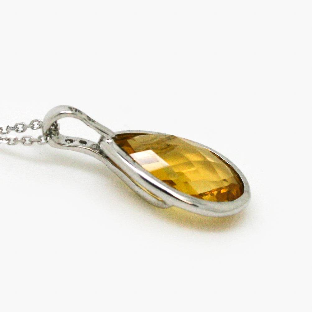 9ct White Gold Citrine and Diamond Teardrop Pendant Necklace - Jordans Jewellers