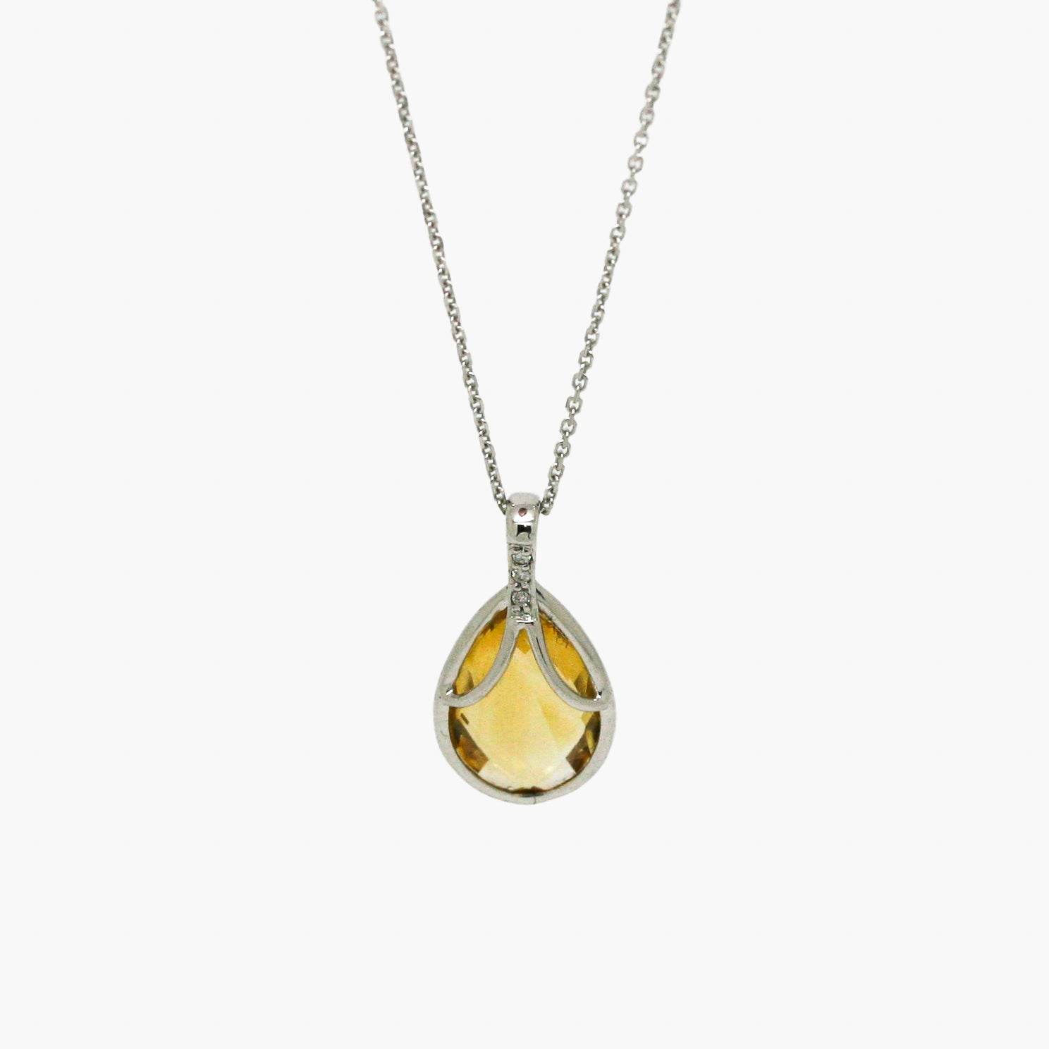 9ct White Gold Citrine and Diamond Teardrop Pendant Necklace - Jordans Jewellers