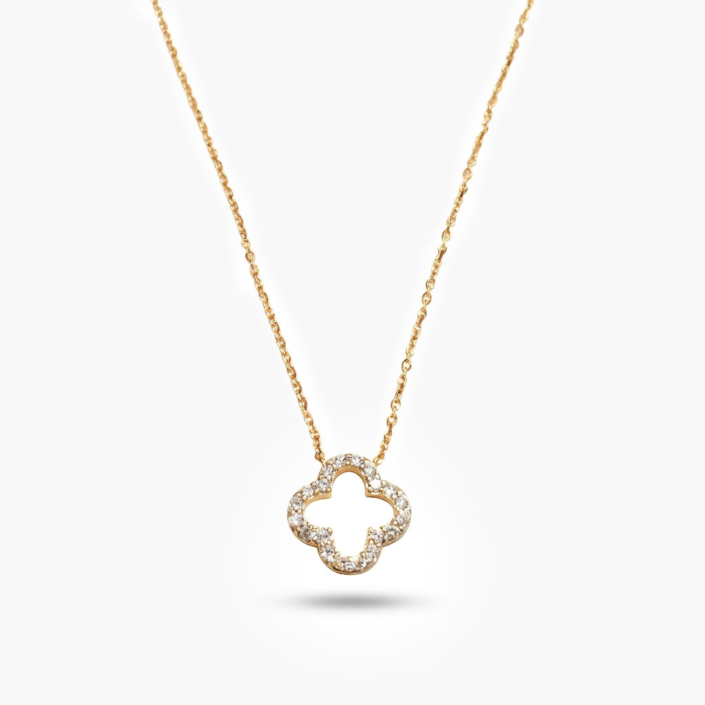 18ct Yellow Gold Diamond Clover Pendant Necklace