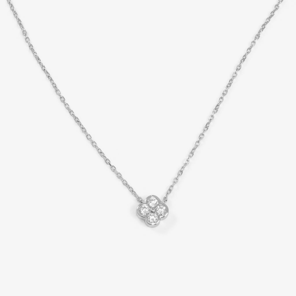 Sterling Silver CZ Clover Pendant Necklace