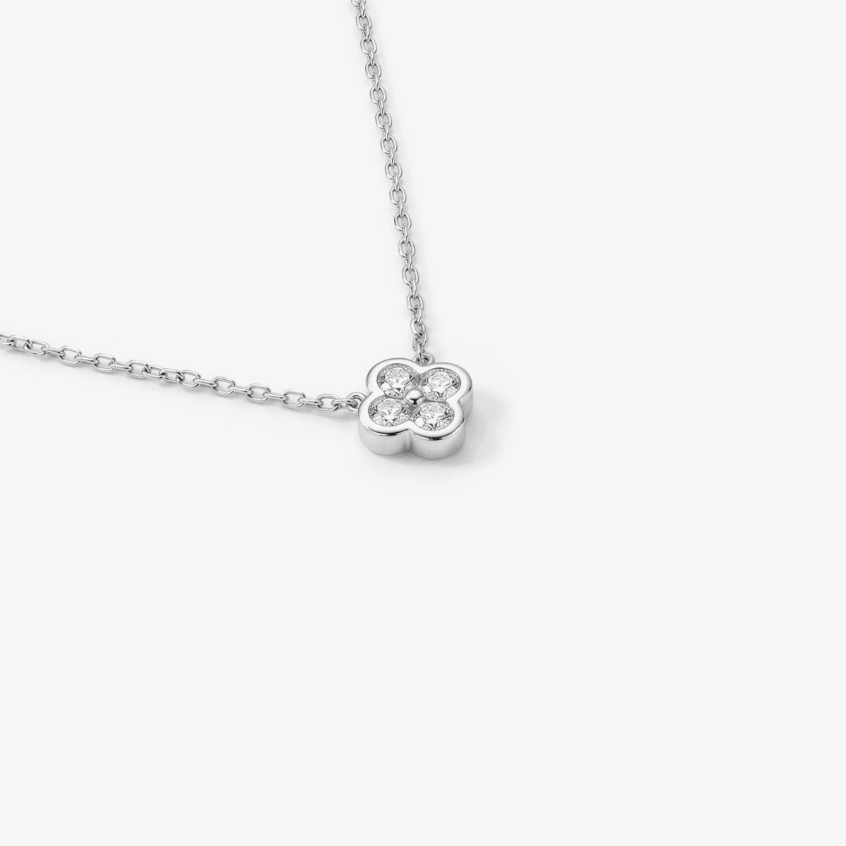 Sterling Silver CZ Clover Pendant Necklace