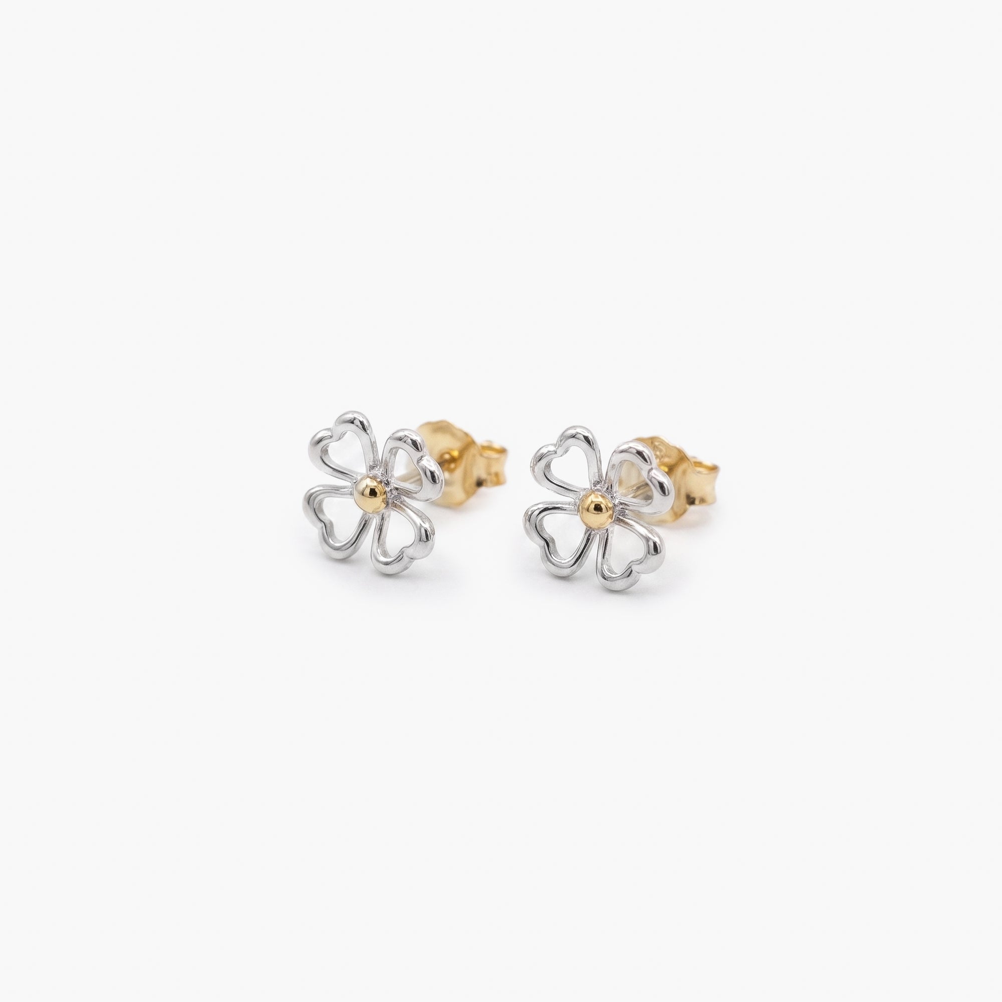 9ct Two-Tone Gold Open Four-Leaf Clover Stud Earrings