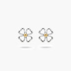 9ct Two-Tone Gold Open Four-Leaf Clover Stud Earrings
