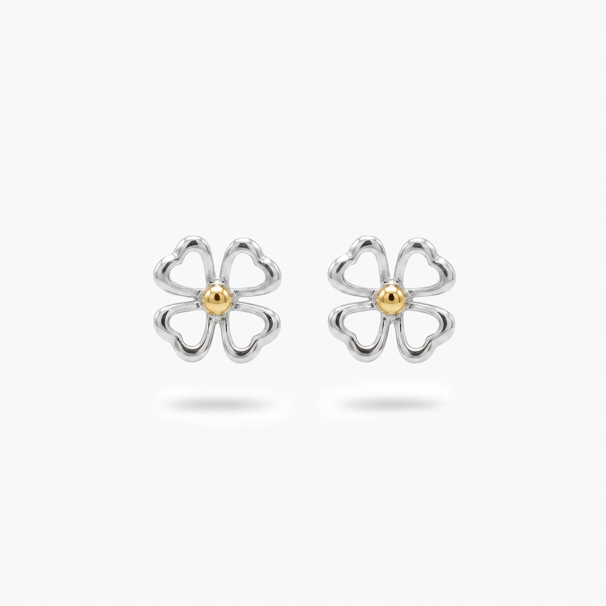 9ct Two-Tone Gold Open Four-Leaf Clover Stud Earrings