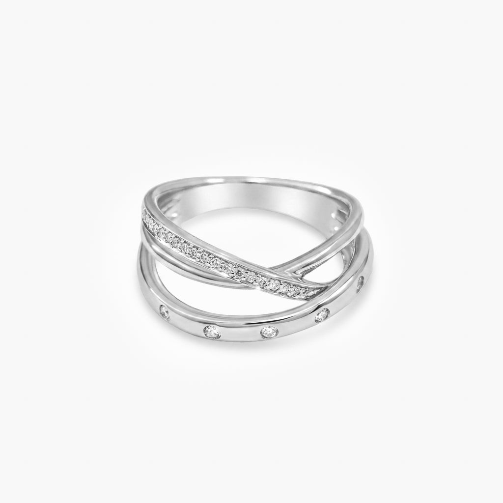 18ct White Gold Diamond Crossover Ring
