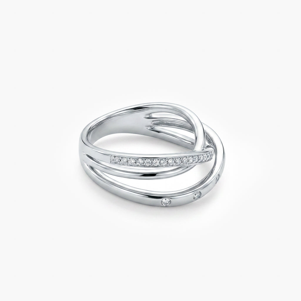 18ct White Gold Diamond Crossover Ring