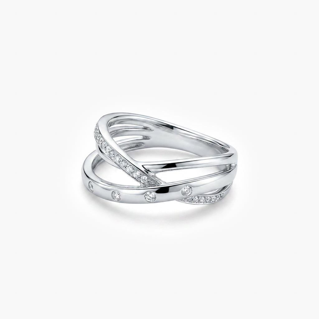 18ct White Gold Diamond Crossover Ring