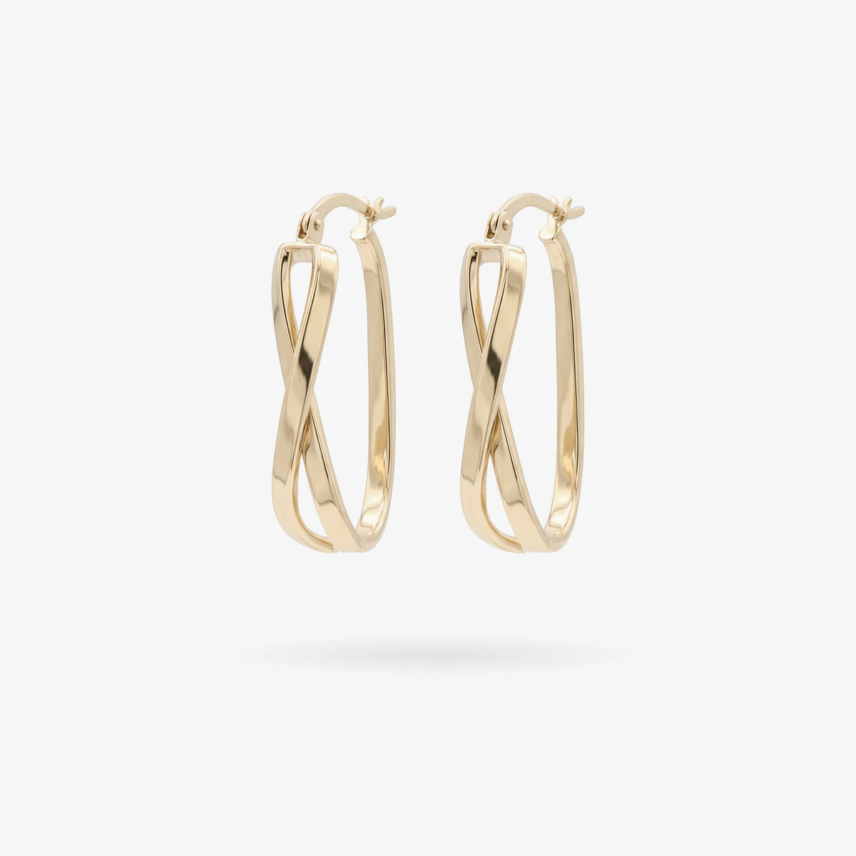 9ct Yellow Gold Crossover Oval Hoop Earrings