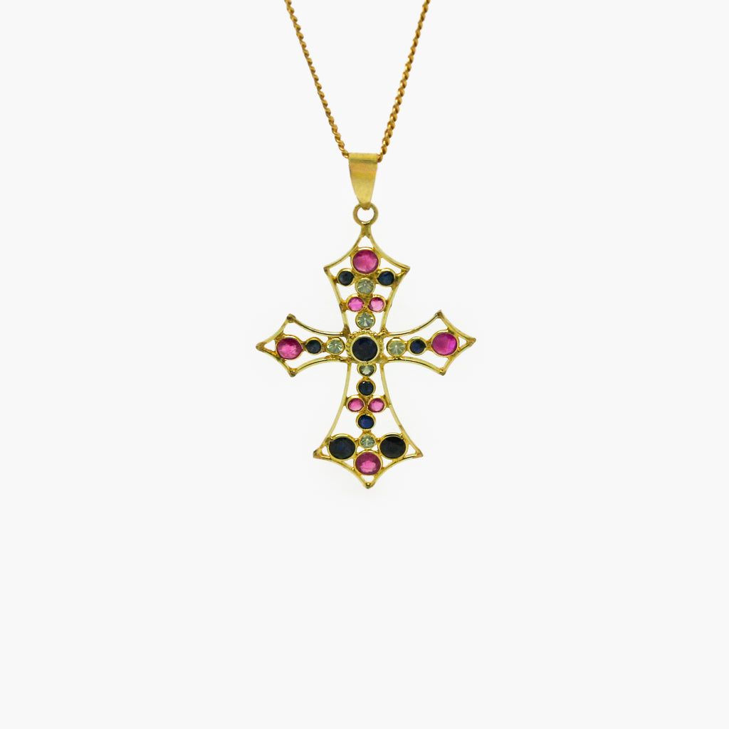 multi gem cross pendant