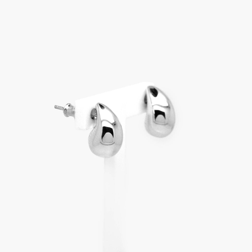 Silver Curved Teardrop Stud Earrings