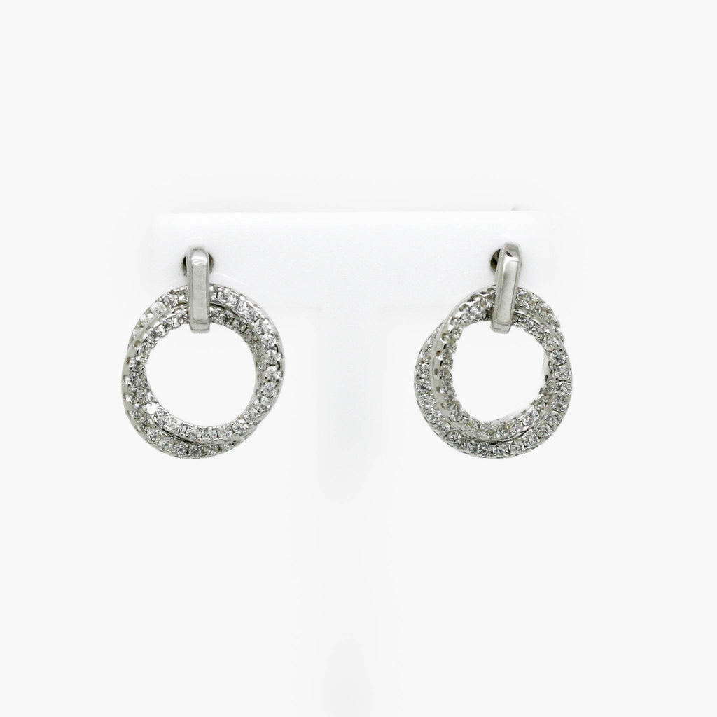 Silver CZ Double Circle Drop Earrings - Jordans Jewellers