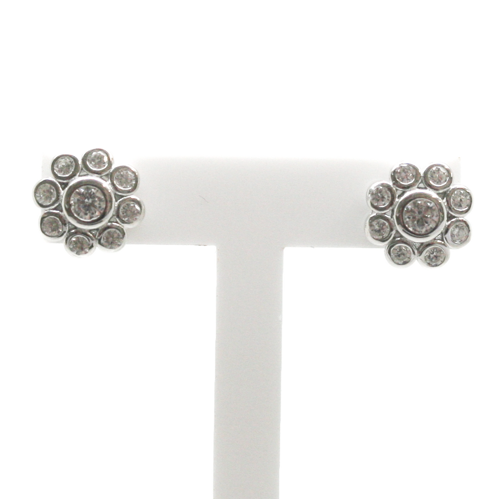 NEW CZ Silver Flower Stud Earrings