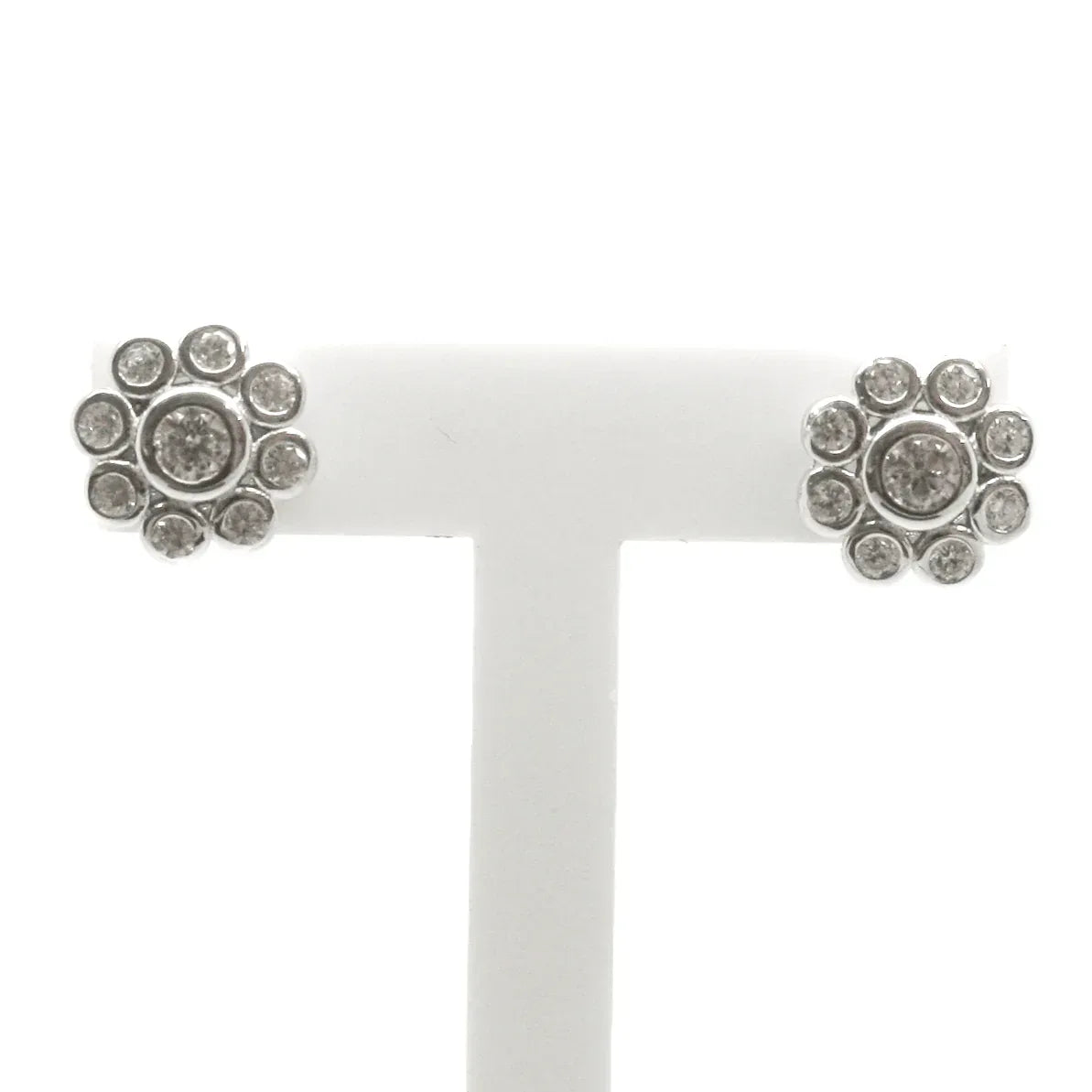 NEW Cubic Zirconia Silver Flower Stud Earrings - Jordans Jewellers