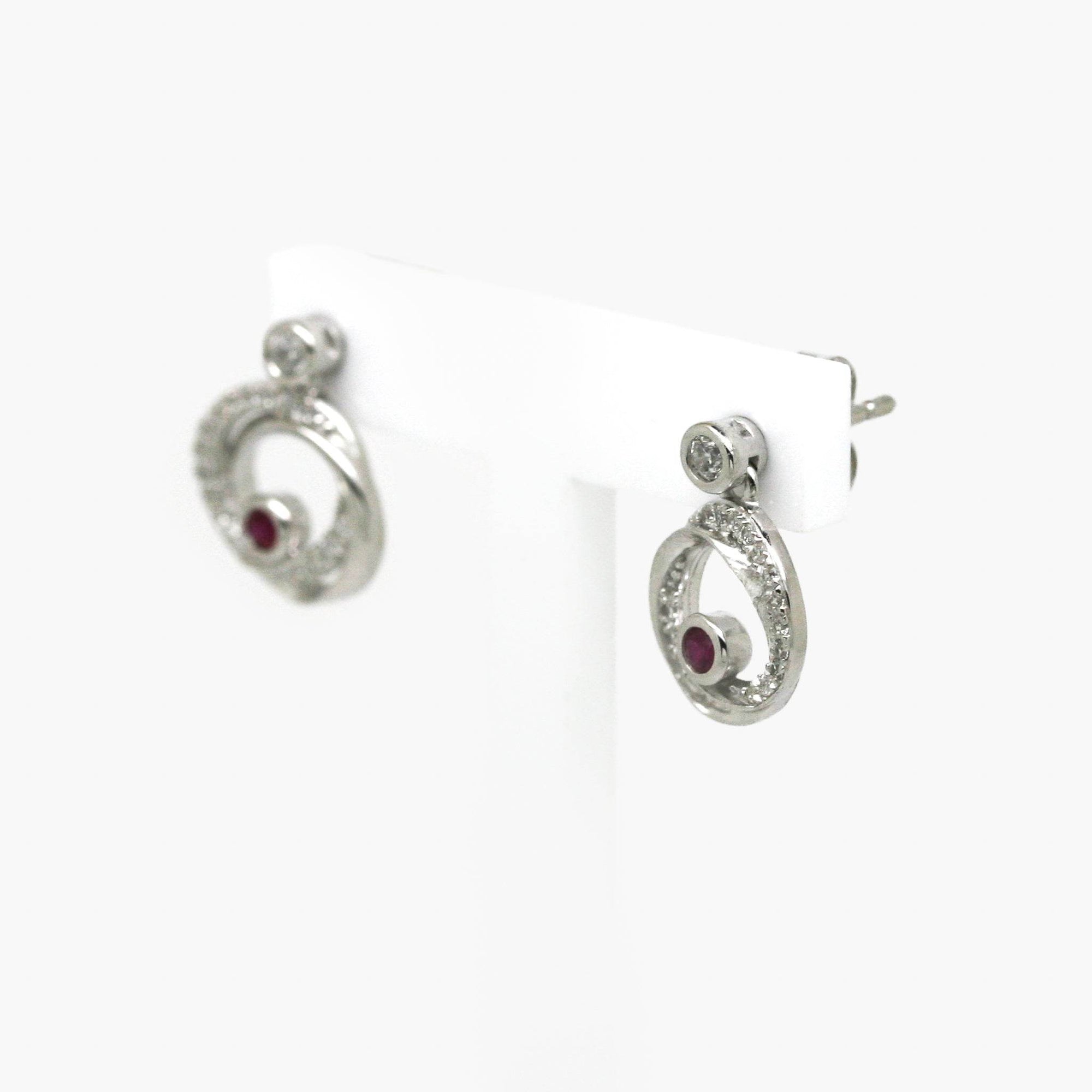 Silver Ruby & CZ Circle Earrings - Jordans Jewellers