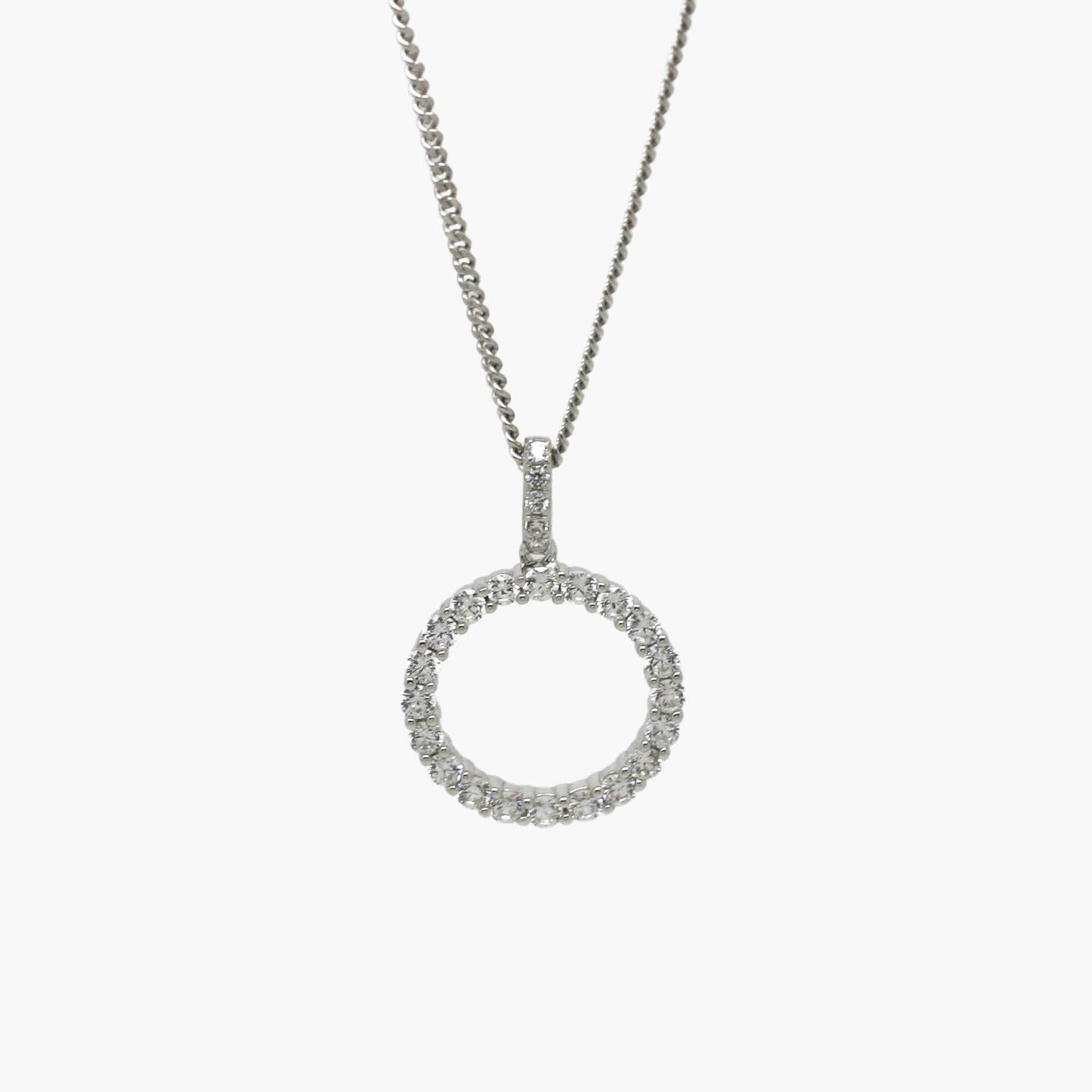 Silver Circle CZ Pendant Necklace - Jordans Jewellers