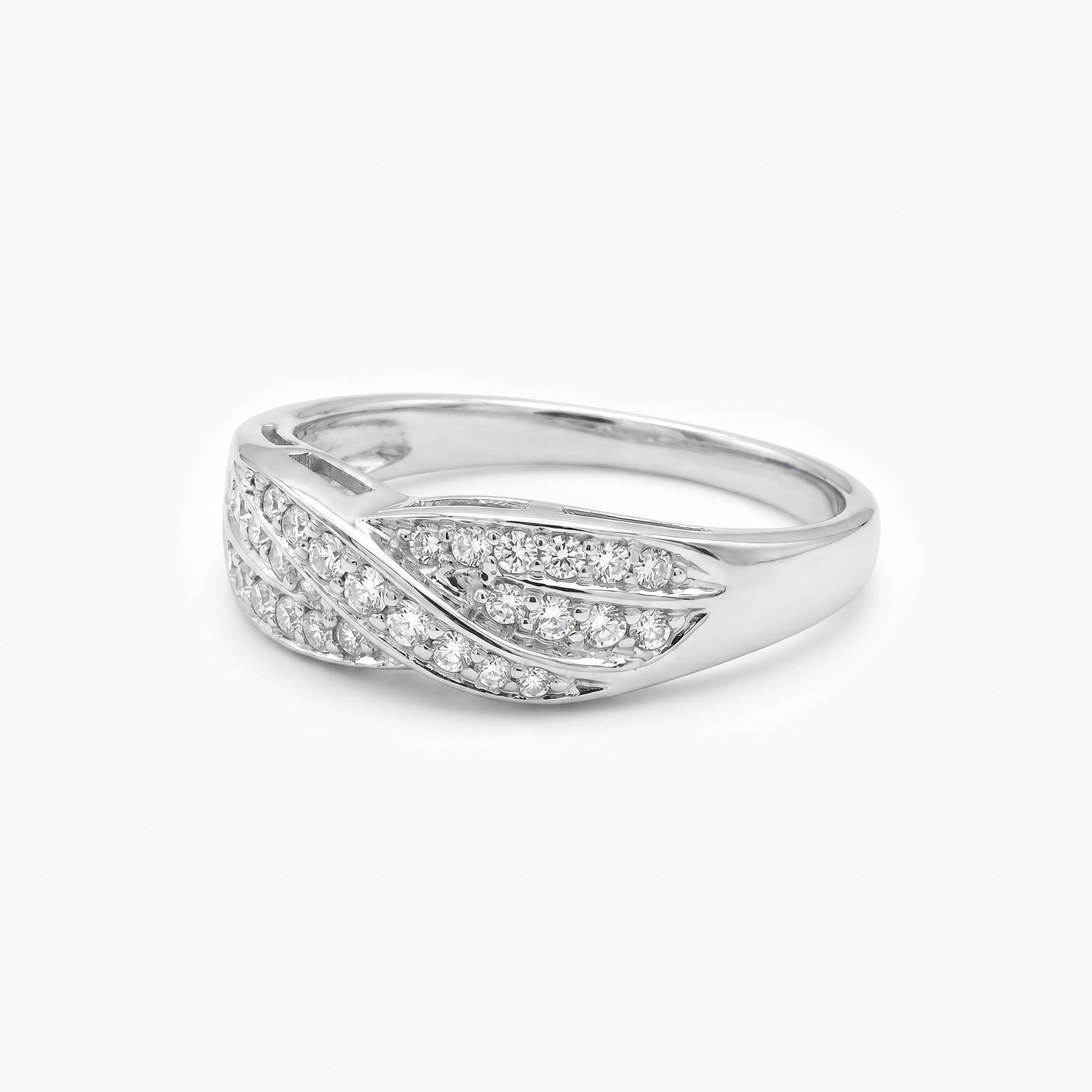 9ct White Gold Diamond Crossover Ring