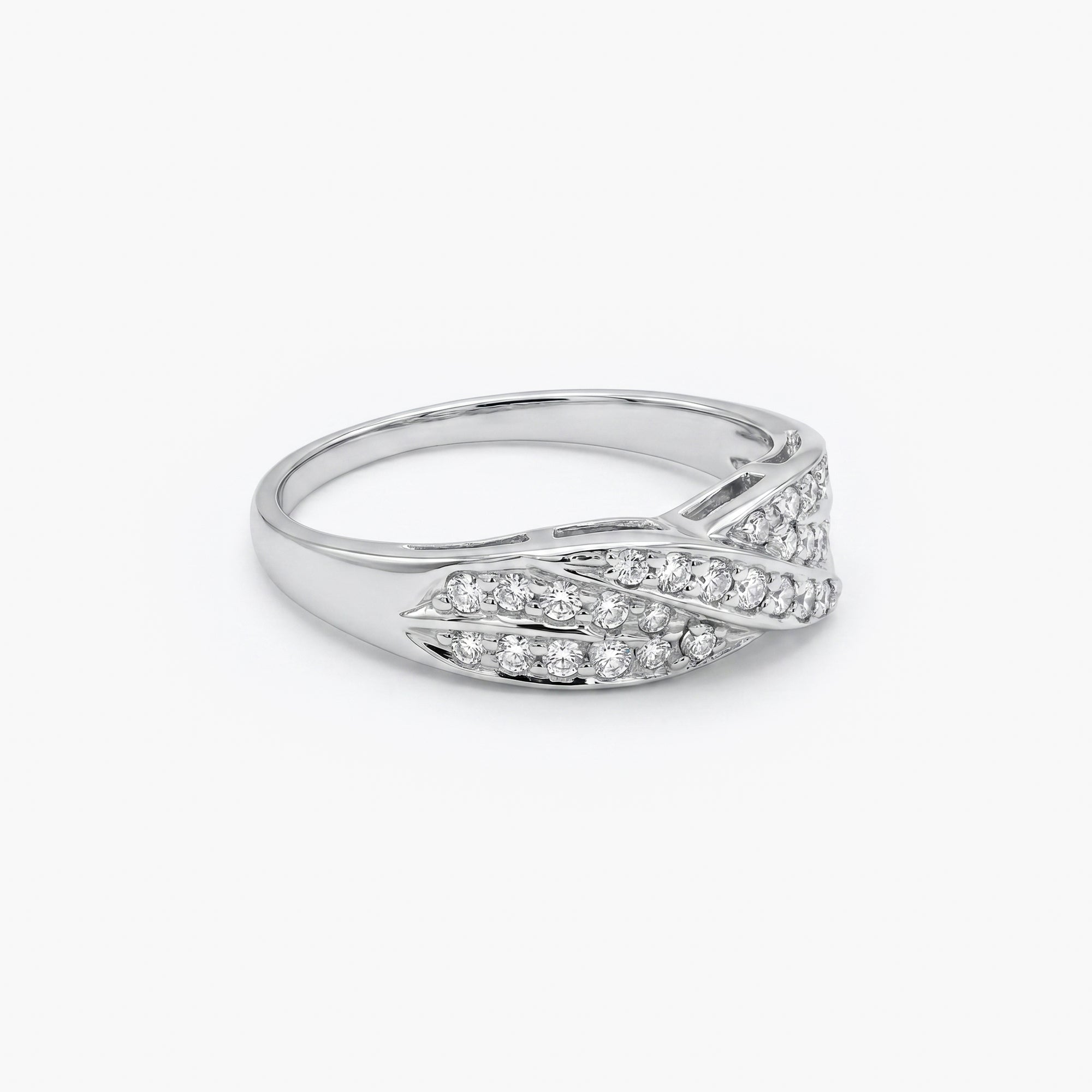 9ct White Gold Diamond Crossover Ring