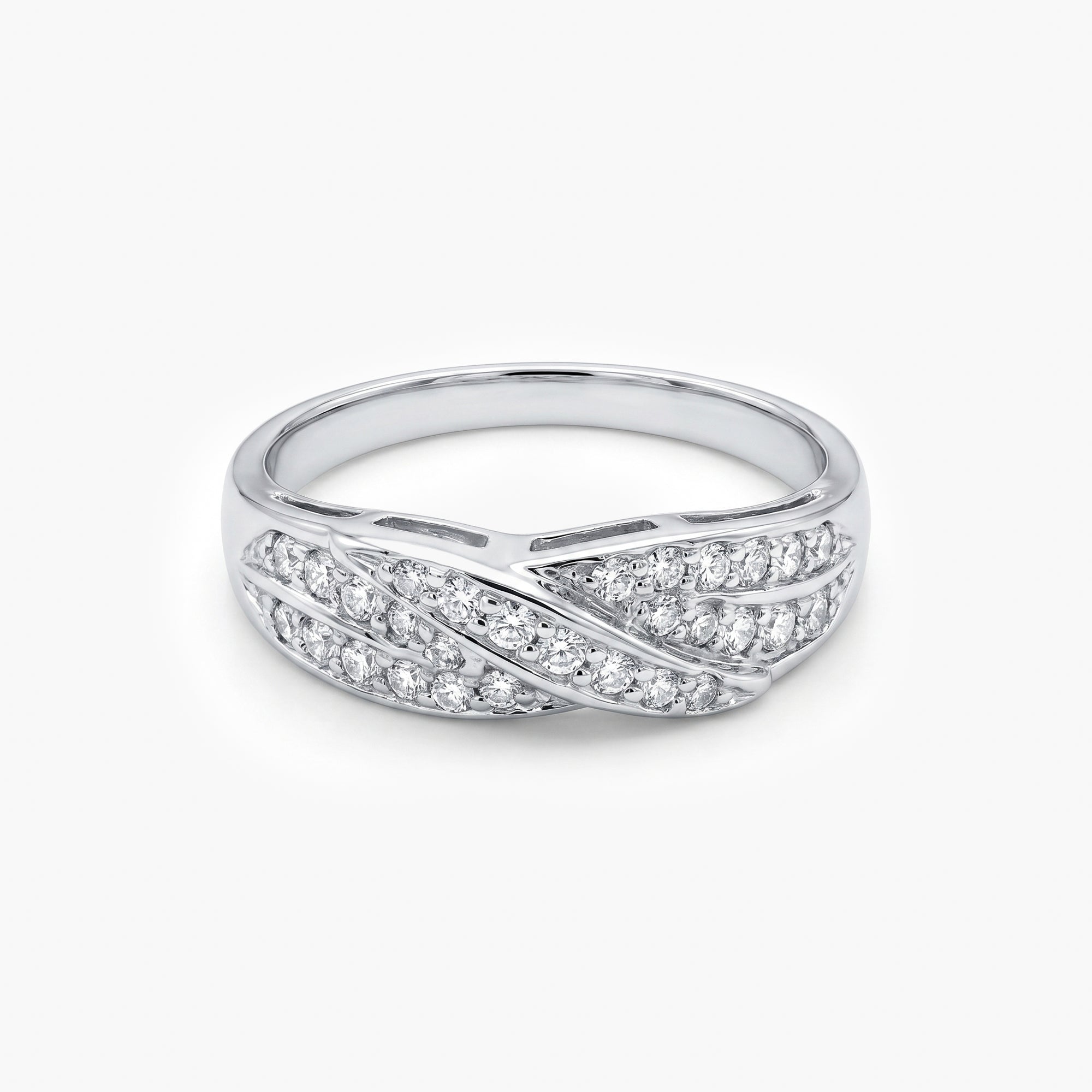 9ct White Gold Diamond Crossover Ring