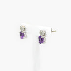Amethyst & Diamond Cluster Stud Earrings - 9ct White Gold - Jordans Jewellers