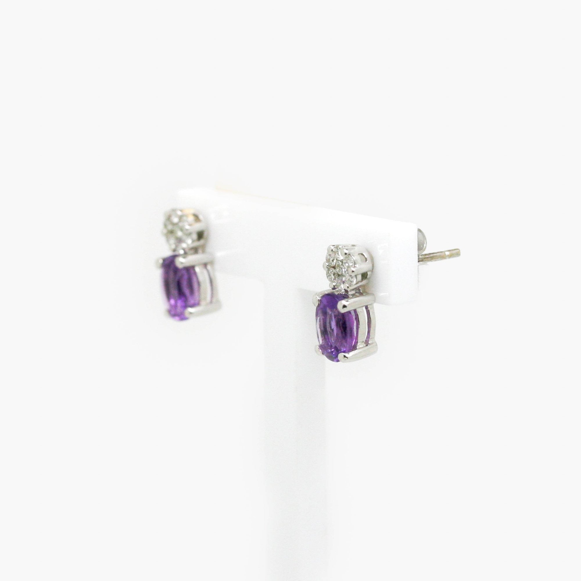 Amethyst & Diamond Cluster Stud Earrings - 9ct White Gold - Jordans Jewellers
