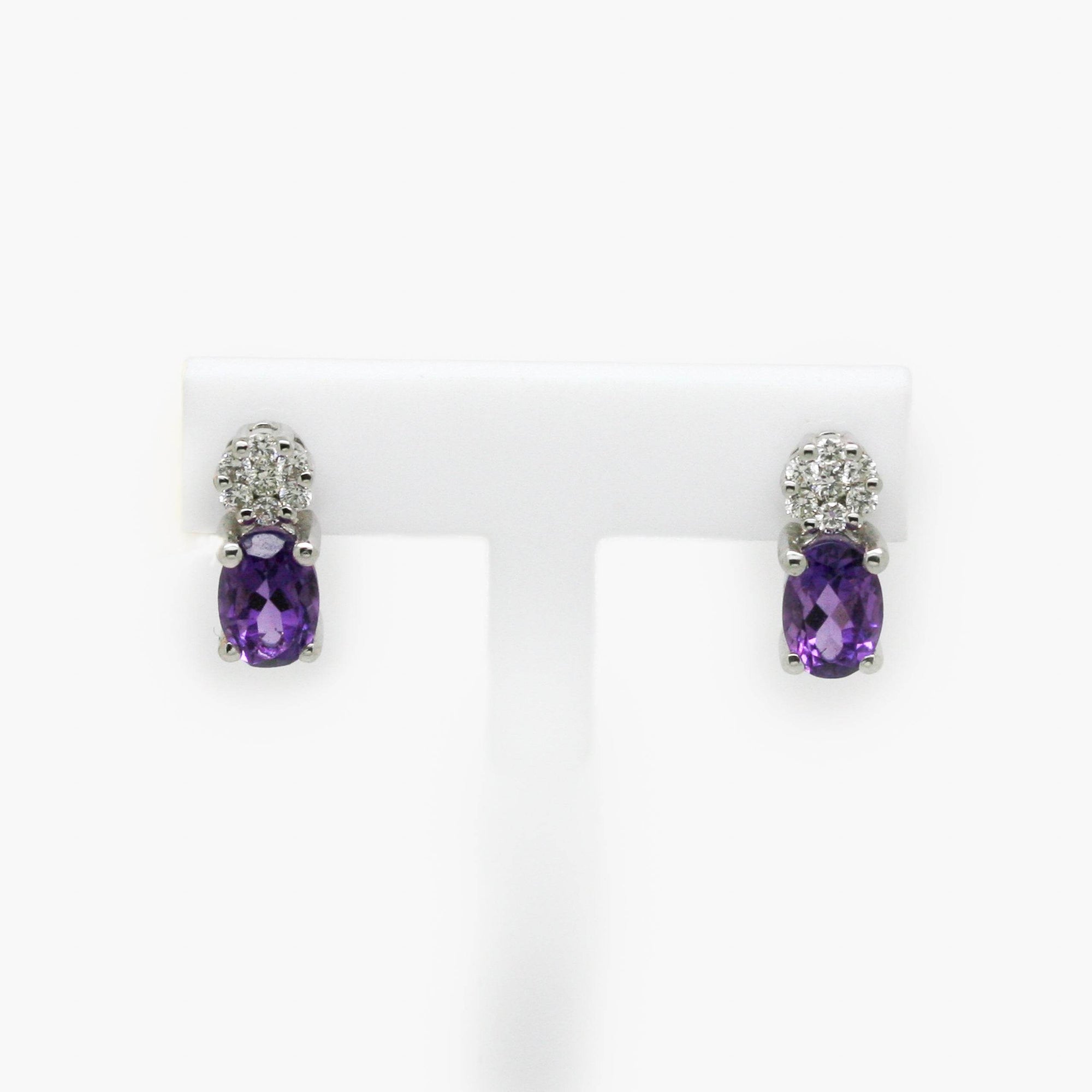 Amethyst & Diamond Cluster Stud Earrings - 9ct White Gold - Jordans Jewellers