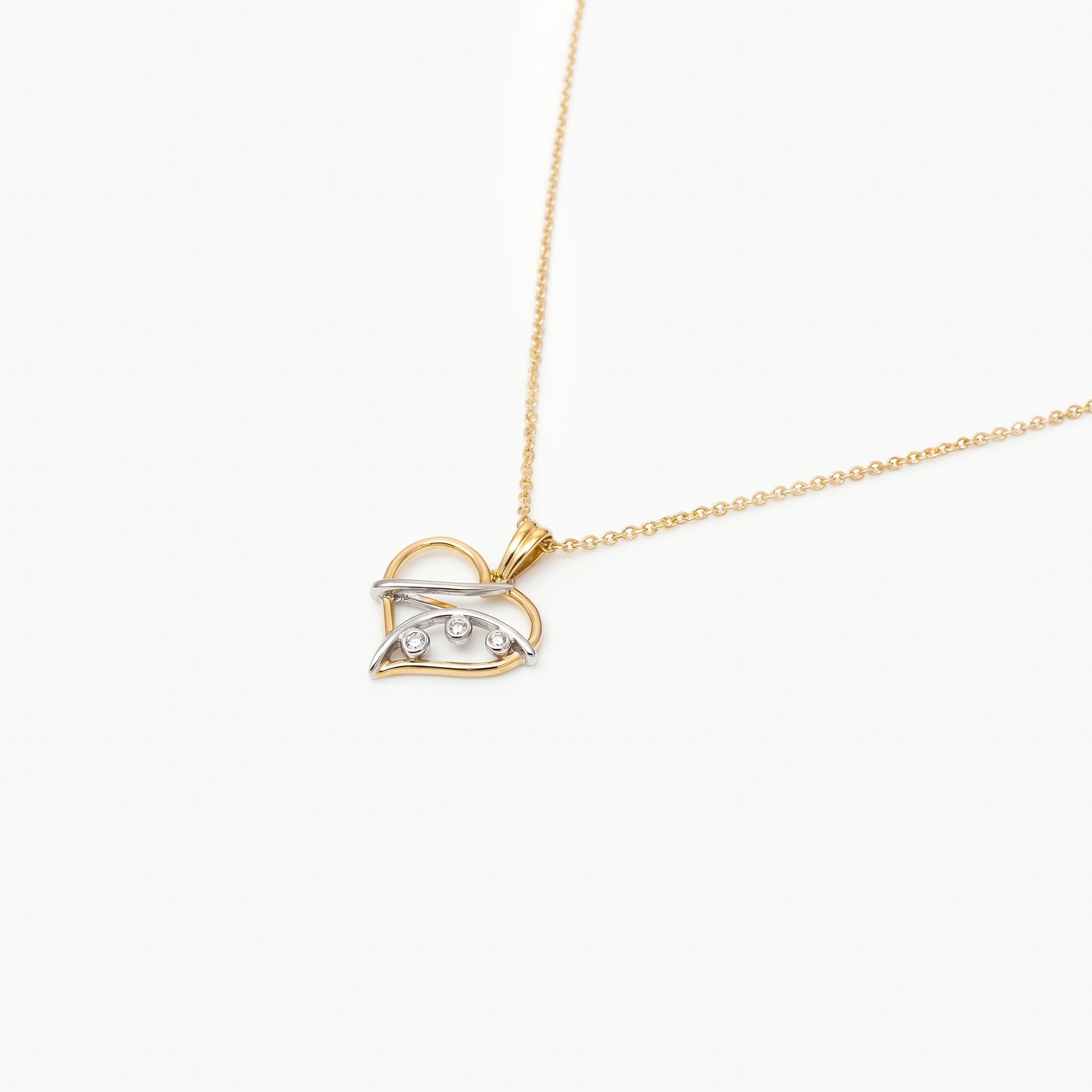 9ct Two-Tone Gold Diamond Open Heart Pendant Necklace