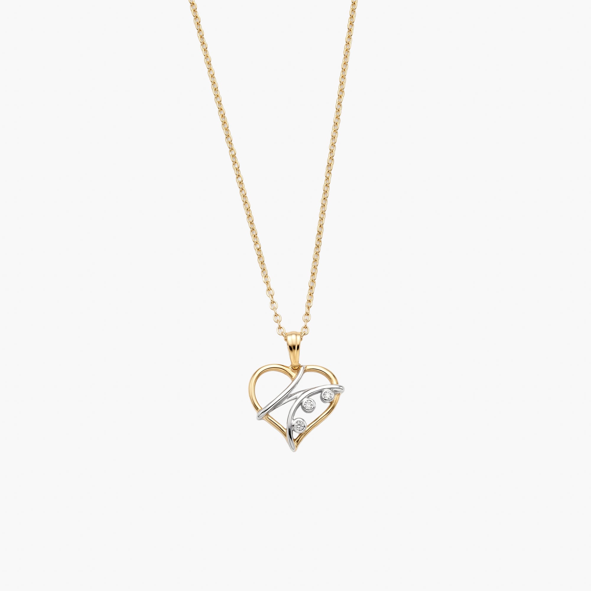 9ct Two-Tone Gold Diamond Open Heart Pendant Necklace