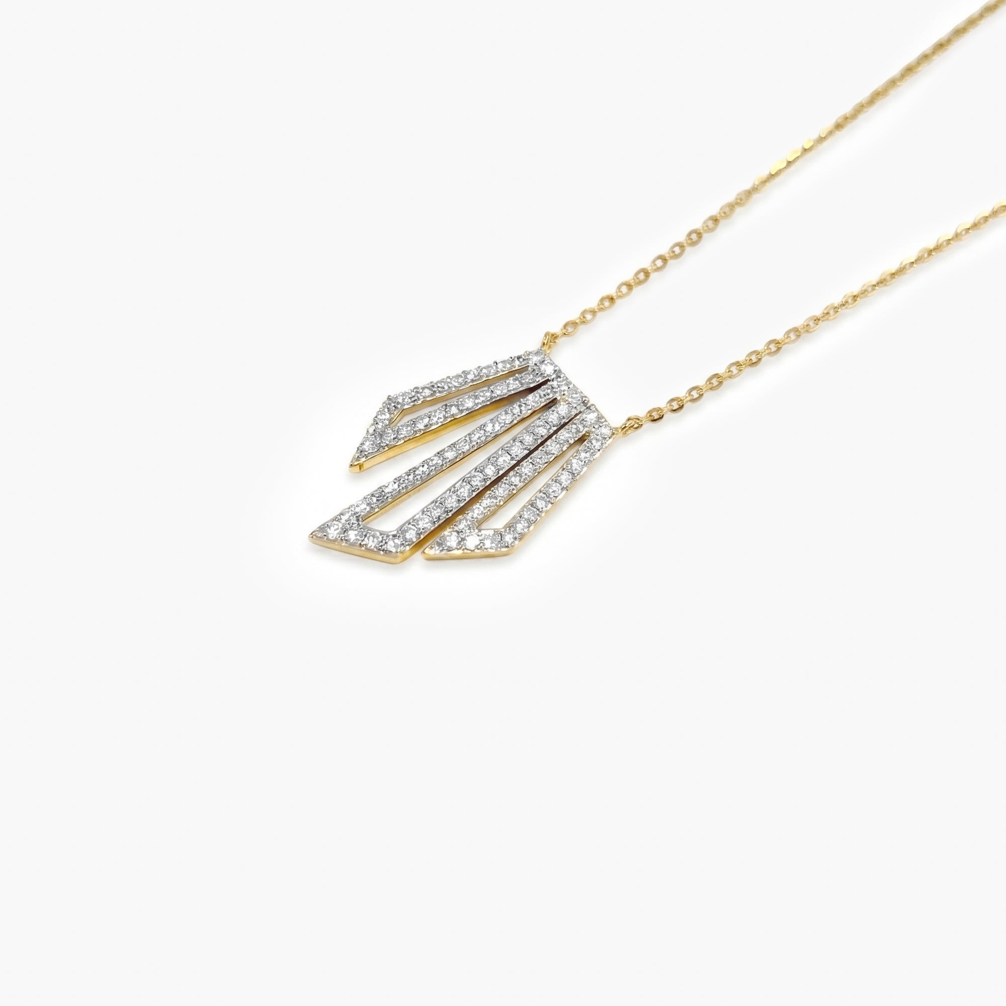 9ct Gold Diamond Art Deco Style Pendant Necklace