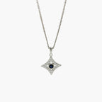Silver Diamond-Shaped Sapphire & CZ Pendant Necklace - Jordans Jewellers