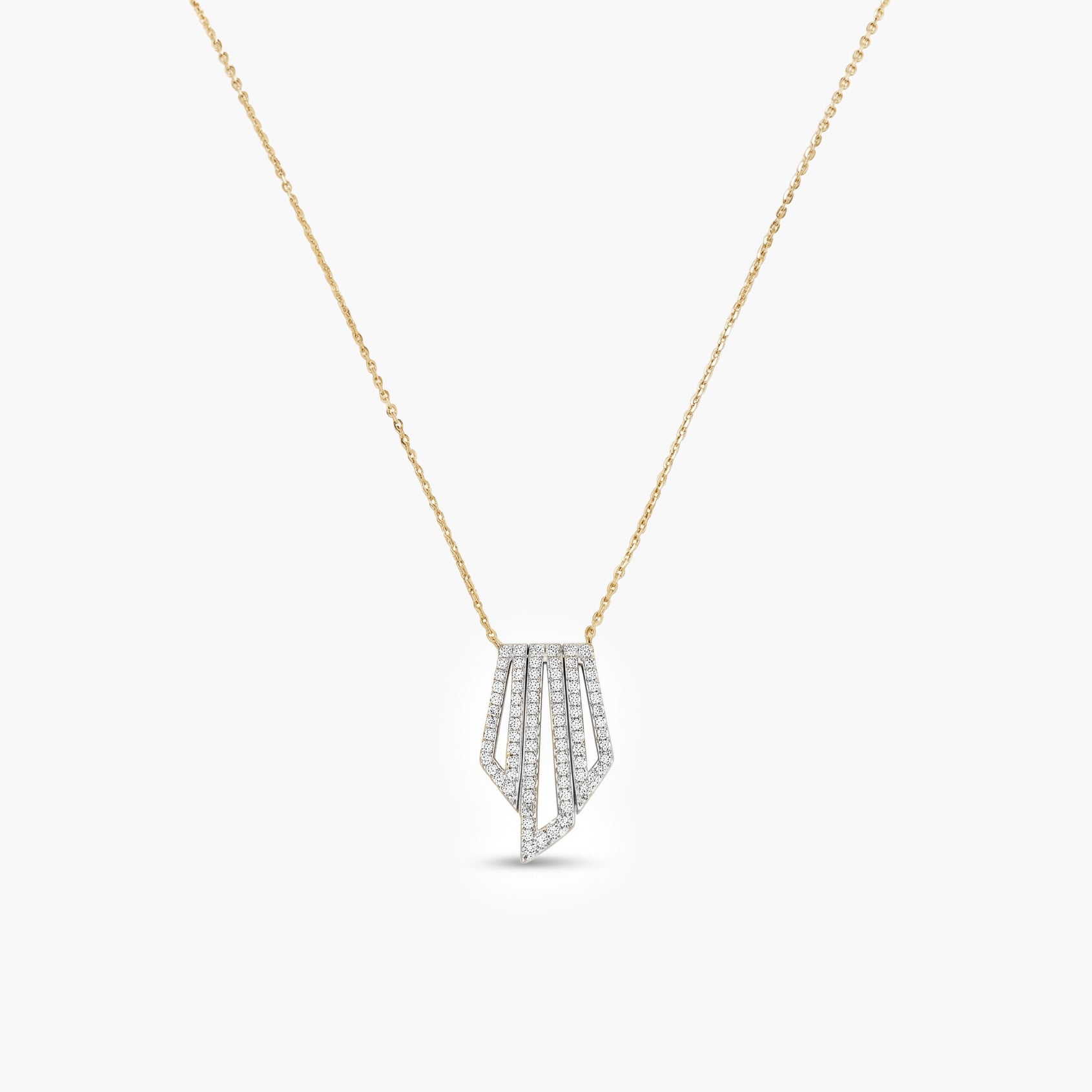 9ct Gold Diamond Art Deco Style Pendant Necklace