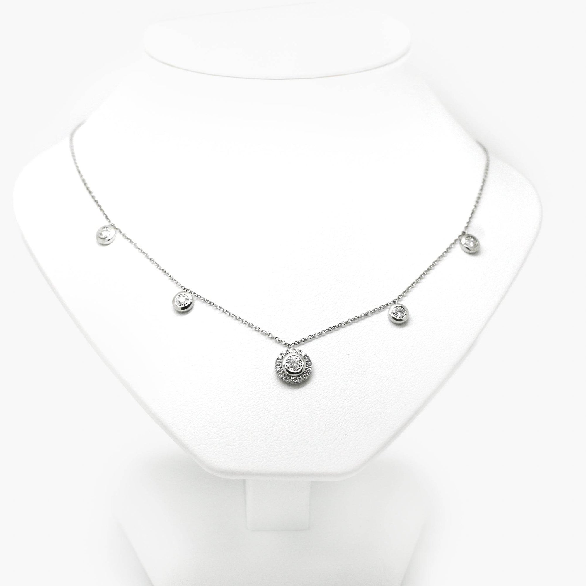 9ct White Gold Diamond Set Chain Necklace with Halo Pendant - Jordans Jewellers