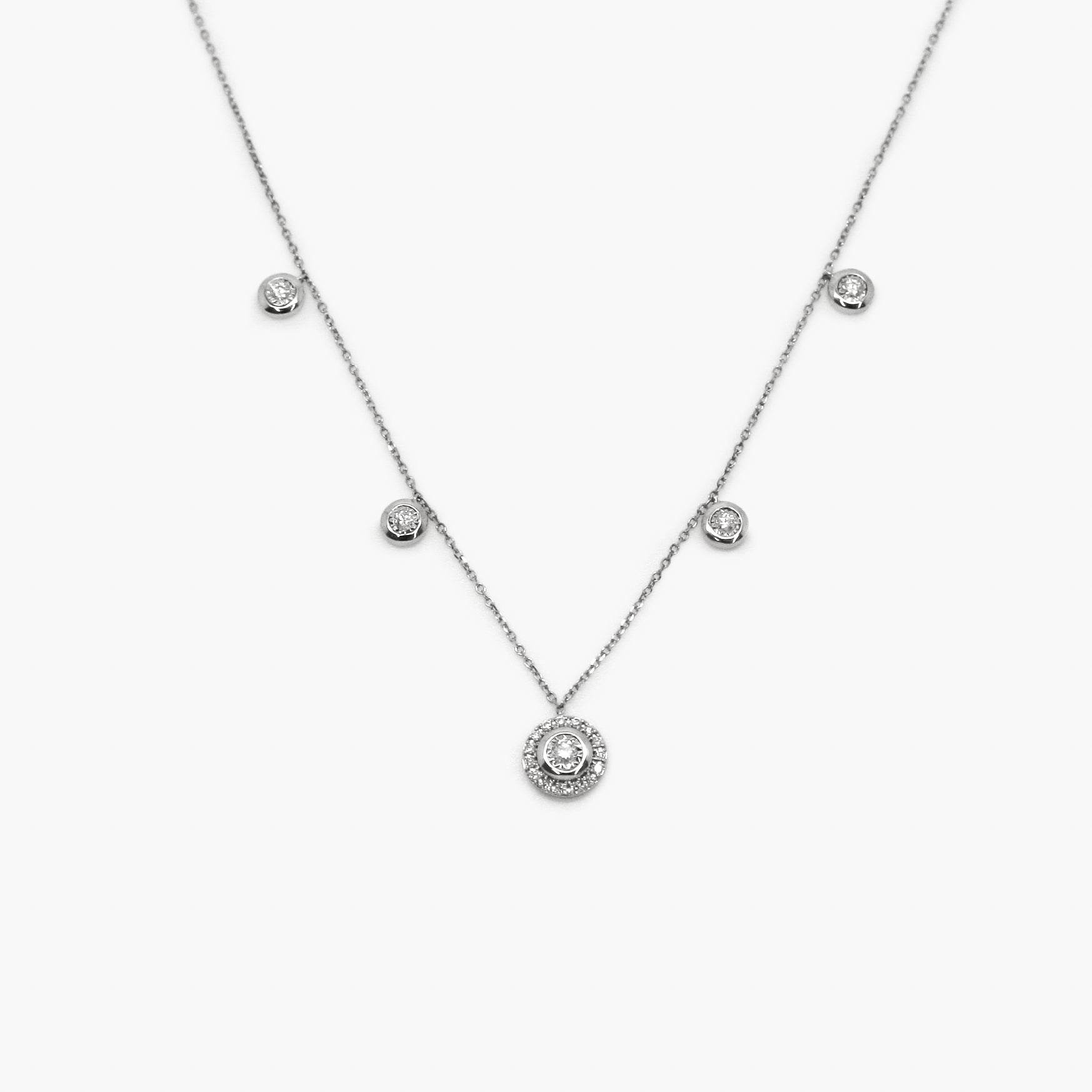 9ct White Gold Diamond Set Chain Necklace with Halo Pendant - Jordans Jewellers