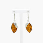 Amber Drop Earrings With Silver Leaf Edge - Jordans Jewellers
