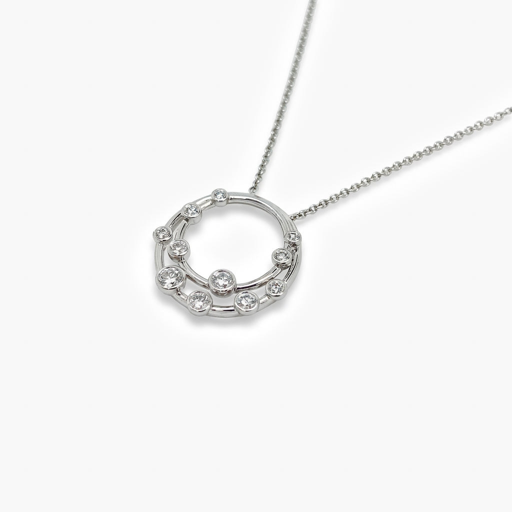 18ct White Gold Diamond Bubble Pendant Necklace