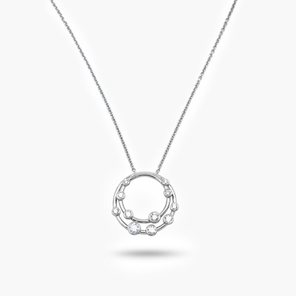 18ct White Gold Diamond Bubble Pendant Necklace