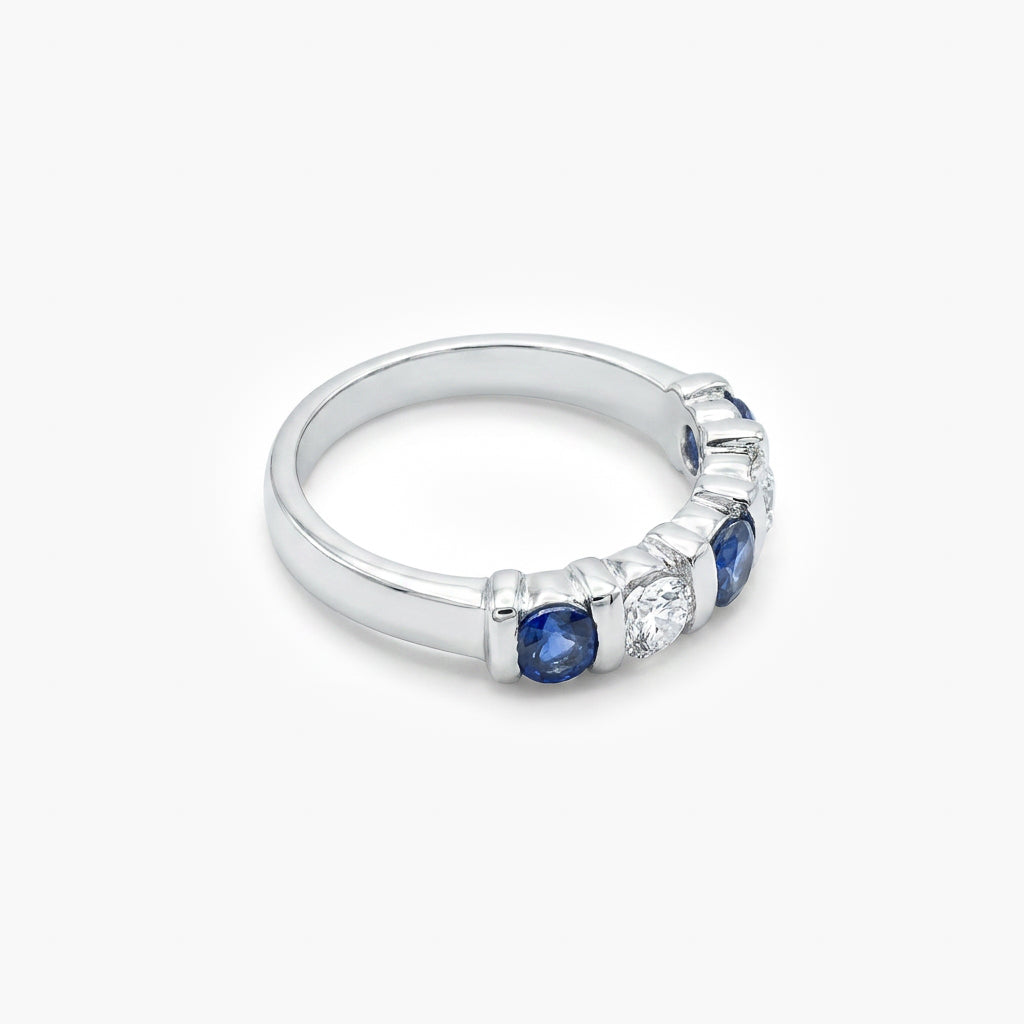 18ct White Gold Sapphire and Diamond Half-Eternity Ring