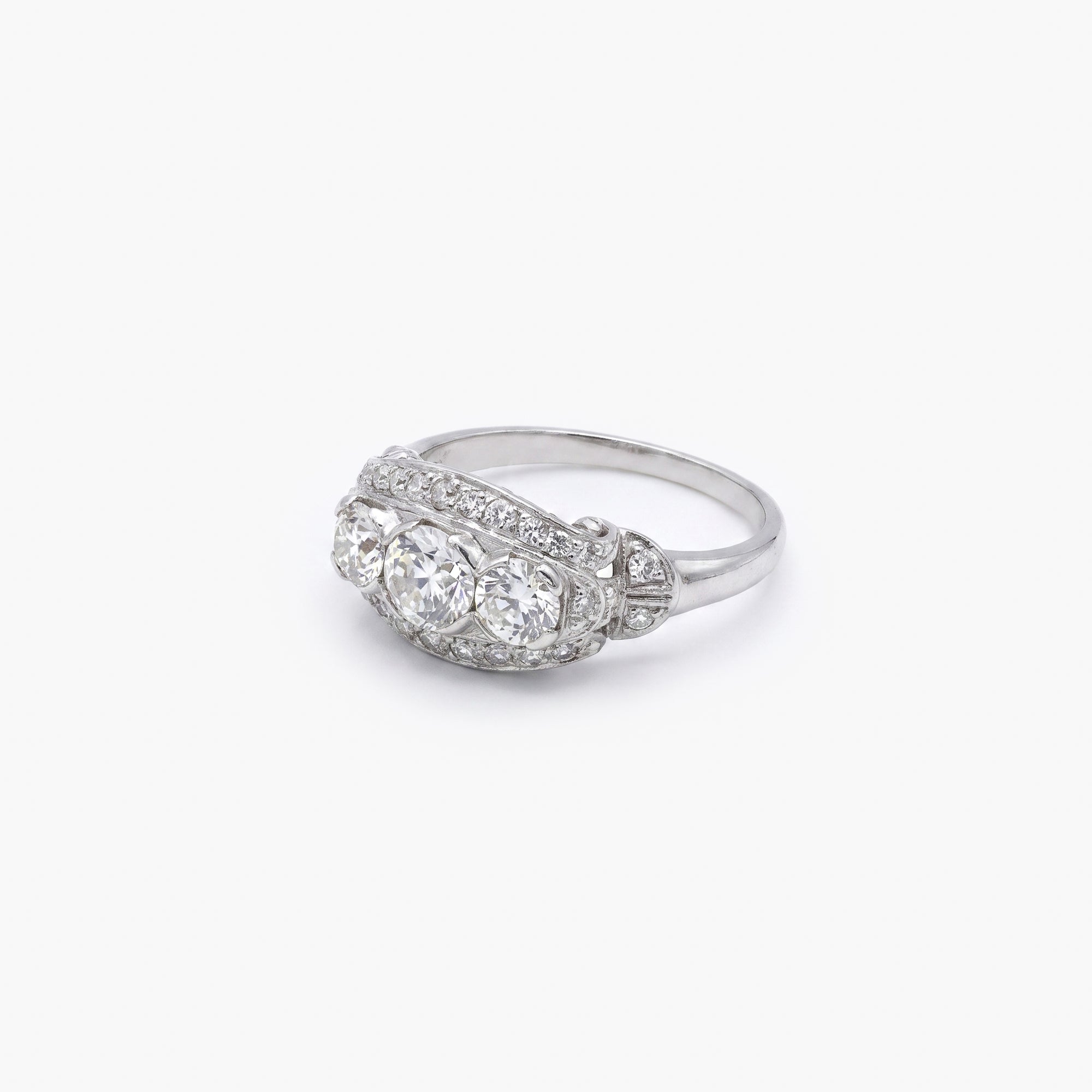 Antique Platinum Three Stone Diamond Ring 1.00ct