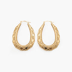 9ct Yellow Gold Diamond Pattern Engraved Creole Hoop Earrings